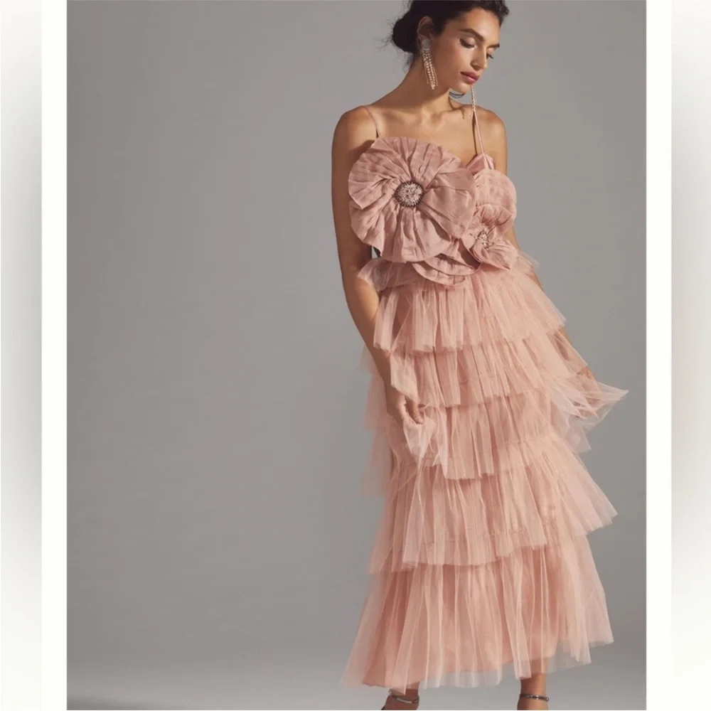 Anthropologie Kavita Bhartia Rosette Tiered Tulle Gown - Picture 1 of 8